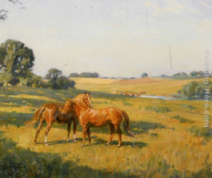 Lionel Edwards Mare and Foal in a Meadow
